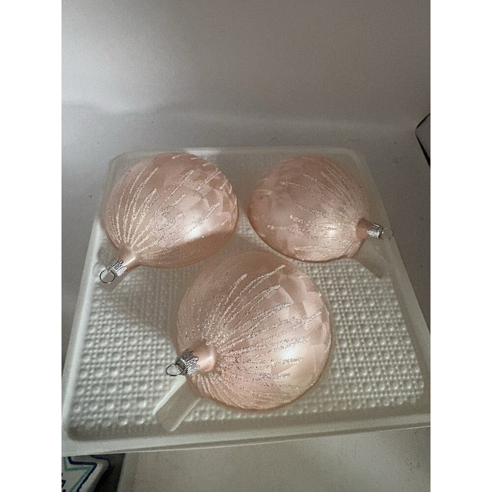Vintage Kurt S Adler Kringle Glass Ornaments Set Of 3 Pink & Silver